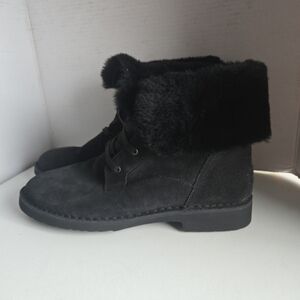 UGG Womens Weylyn 1120703 Black Suede Leather Lace-Up Winter Boots Size 10